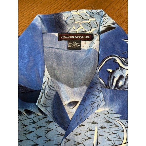 Vintage Y2K Blue Dragon All Over Print Anime Button Up Shirt Size XL - Picture 4 of 8